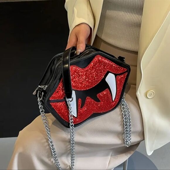 MISSLOOK Red and Black Crossbody Bag with Decorative Accents - Picture 6 of 9